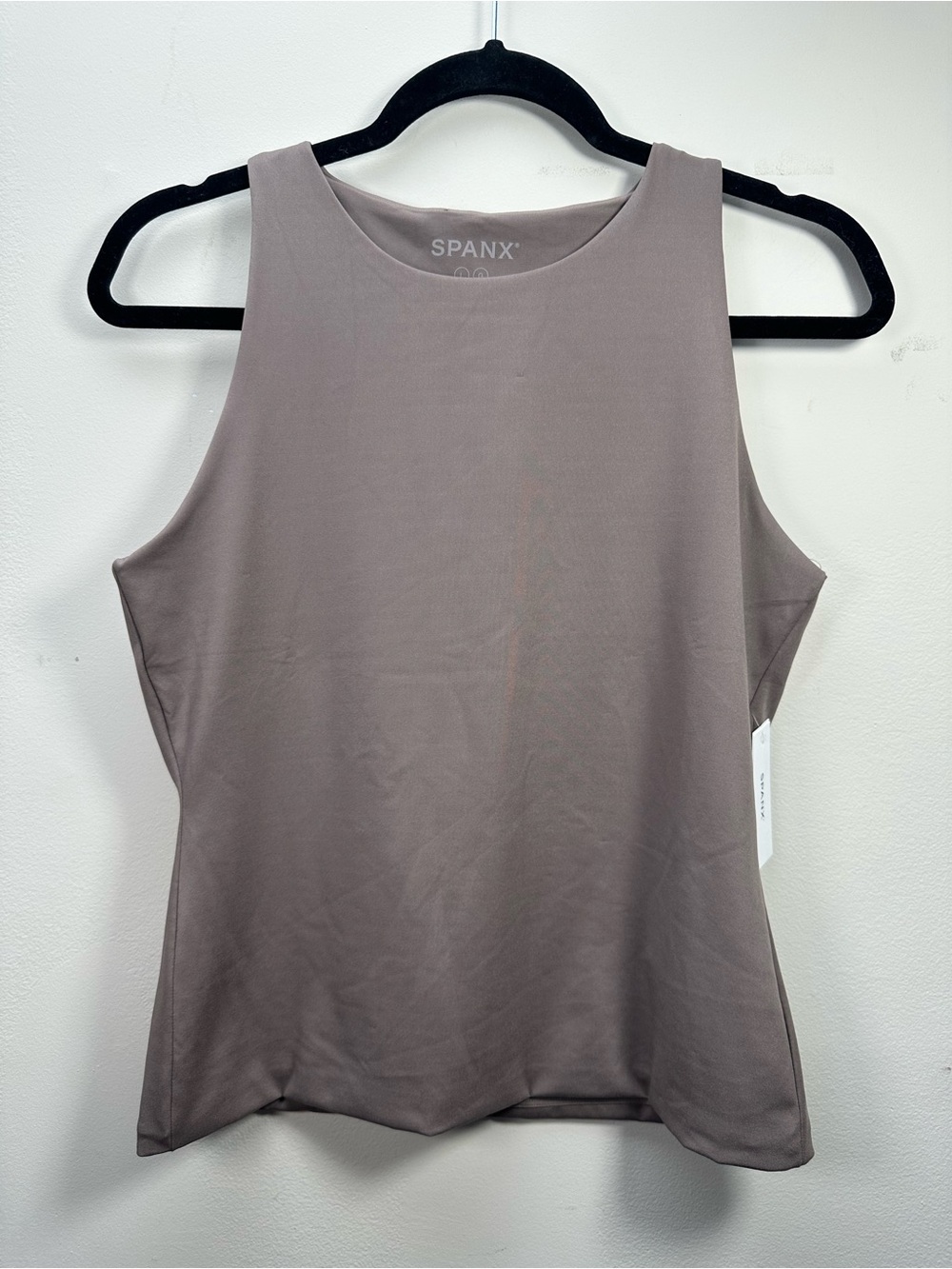 Spanx Smoothing Jersey High Neck Racerback Tank, Smoke Taupe, Large - Picture 10 of 14